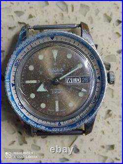 Vintage ARIOS World time 40mm Automatic Diver 5ATM FOR PARTS or Repair Rear