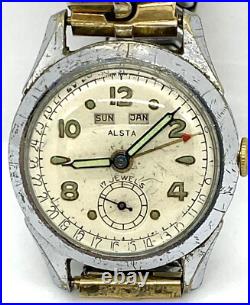 Vintage Alsta 17J Triple Date Wrist Watch For Parts / Repair