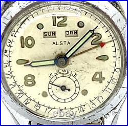 Vintage Alsta 17J Triple Date Wrist Watch For Parts / Repair