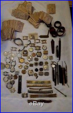 Vintage Antique Watchmaker Lot Watch Parts Repair Tools Bands from Jeweler