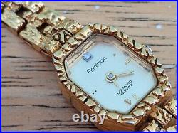 Vintage Armitron Diamond Quartz Watch Gold Tone Textured Strap (parts or repair)