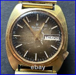 Vintage Bulova Accutron Men's Watch Gold Parts/Repair Brown Sunburst Dial 36mm
