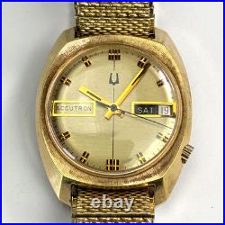 Vintage Bulova Accutron N4 1974 Day Date 10k GF Watch Parts Repair Speidel Band