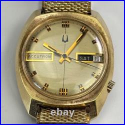 Vintage Bulova Accutron N4 1974 Day Date 10k GF Watch Parts Repair Speidel Band