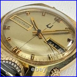 Vintage Bulova Accutron N4 1974 Day Date 10k GF Watch Parts Repair Speidel Band
