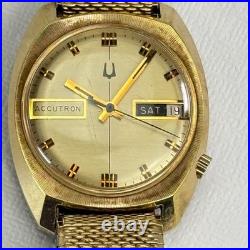 Vintage Bulova Accutron N4 1974 Day Date 10k GF Watch Parts Repair Speidel Band