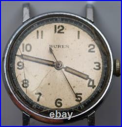 Vintage Buren WWII Military Watch Swiss 30mm Parts Repair Not Working Vintage Buren WWII Military Watch Swiss 30mm Parts Repair Not Working