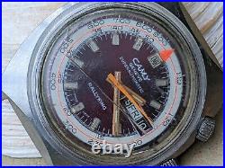 Vintage Camy Rallyking Day-Date Diver Watch withAll SS Case, Runs FOR PARTS/REPAIR