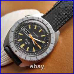 Vintage Elgin Day-Date Diver Watch withPatina, Tropic Band, Runs FOR PARTS/REPAIR
