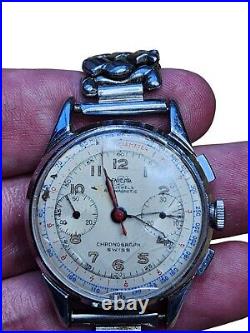 Vintage Enicar Chronograph Telemeter Dial Valjoux 92 Wristwatch Parts Or Repair