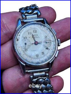 Vintage Enicar Chronograph Telemeter Dial Valjoux 92 Wristwatch Parts Or Repair