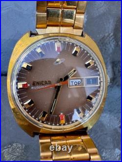 Vintage Enicar Ocean Pearl Automatic Day Date Watch For Parts Repair