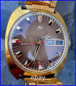 Vintage Enicar Ocean Pearl Automatic Day Date Watch For Parts Repair