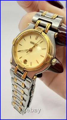 Vintage Gucci 9000L Two Tone Swiss Quartz Watch Ladies Parts/Repair No Battery