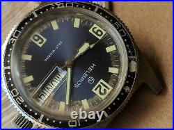 Vintage Helbros Day-Date Diver Watch withAged Blue Dial, Patina FOR PARTS/REPAIR