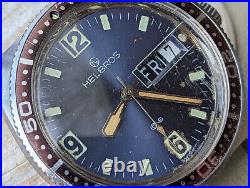 Vintage Helbros Day-Date Diver Watch withElgin AS 1914, Keeps Time FOR PARTS/REPAIR