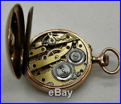 Vintage La Veine 14k Solid Gold Enameled Pocket Watch Angel (Parts Or Repair)