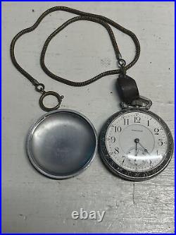 Vintage Large Size Waltham Pocket Watch Parts Or Repair 17 Jewels Illinois Back