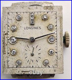 Vintage Longines Cal. 9L 17 jewel watch movement runs For Repair Diamond Dial