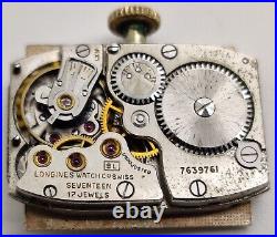 Vintage Longines Cal. 9L 17 jewel watch movement runs For Repair Diamond Dial