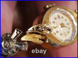 Vintage Longines Womens 14k Gold Diamond Watch Parts Or Repair