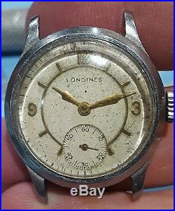 Vintage Longines mens wristwatch-wind up-military-parts/repair-stainless-ticks