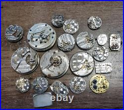 Vintage Lot Of 19 Watch Movements Parts Or Repair