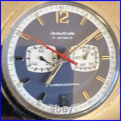 Vintage Men's Andre Rivalle 17J 38MM Blue Dial Chronograph For Parts Or Repair