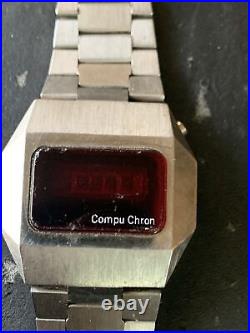 Vintage Mens Compu Chron All Stainless LED Watch for Parts or Repair