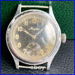 Vintage Minerva DH Military Style Black Dial Wristwatch for PARTS / REPAIR
