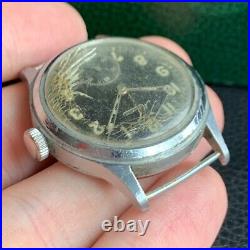 Vintage Minerva DH Military Style Black Dial Wristwatch for PARTS / REPAIR
