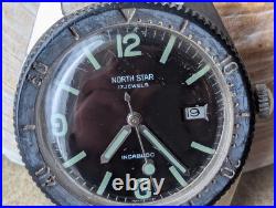 Vintage North Star 20 ATM French Diver withParrenin 60G Mvmt, Runs FOR PARTS/REPAIR