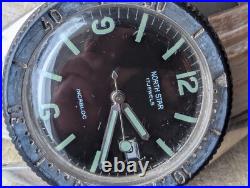 Vintage North Star 20 ATM French Diver withParrenin 60G Mvmt, Runs FOR PARTS/REPAIR