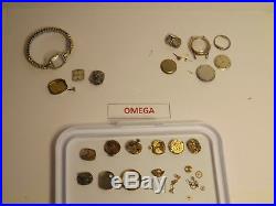 Vintage OMEGA. Watch parts. JOBLOT. 9 movements, cases and bits. Spares-repairs