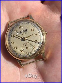 Vintage Rimla Gold Plated Triple Date Mens Watch Swiss FOR PARTS/REPAIR 30,6mm