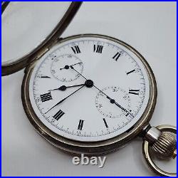 Vintage Swiss. 935 Sterling Silver Chronograph Pocket Watch For Parts Repair
