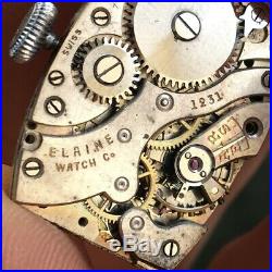 Vintage Swiss Art Deco Elaine Jump Hour Men Wristwatch Rare For Parts Or Repair