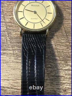 Vintage Swiss Bulova Push Crown Watch 33mm Wristwatch Lizard Band Repair/Parts