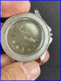 Vintage Swiss MENTOR DE LUXE Diver Watch BLACK dial ROTATING Bezel REPAIR PARTS