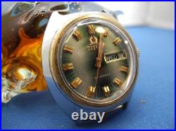 Vintage Titus Matic Day-Date Watch withFHF 909 Mvmt, GREEN DIAL, FOR PARTS/REPAIR