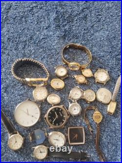 Vintage Watch Heads Lot of 20-10K RGP Gold, Caravelle, Solar Swiss, Parts &Repairs