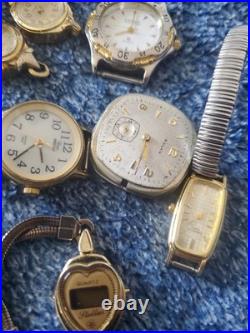 Vintage Watch Heads Lot of 20-10K RGP Gold, Caravelle, Solar Swiss, Parts &Repairs