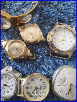 Vintage Watch Heads Lot of 20-10K RGP Gold, Caravelle, Solar Swiss, Parts &Repairs