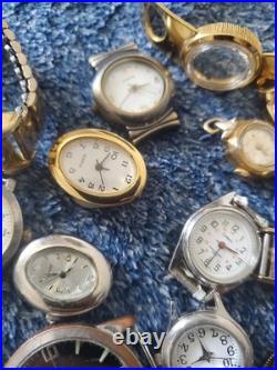 Vintage Watch Heads Lot of 20-10K RGP Gold, Caravelle, Solar Swiss, Parts &Repairs