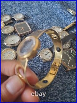 Vintage Watch Heads Lot of 20-10K RGP Gold, Caravelle, Solar Swiss, Parts &Repairs