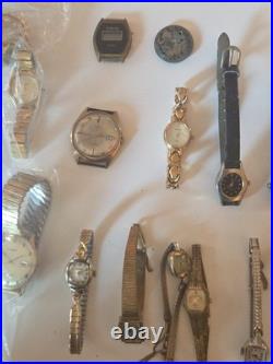 Vintage Watch Lot Parts Repair Working -34 Total Please Read -seiko Movado