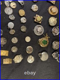 Vintage WatchMaker Repair Lot 23 Swiss Movements & 9 Assorted Watch DialsScrap
