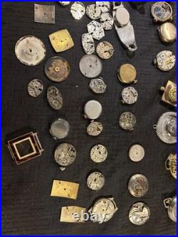 Vintage WatchMaker Repair Lot 23 Swiss Movements & 9 Assorted Watch DialsScrap
