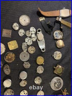 Vintage WatchMaker Repair Lot 23 Swiss Movements & 9 Assorted Watch DialsScrap