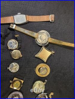 Vintage WatchMaker Repair Lot 23 Swiss Movements & 9 Assorted Watch DialsScrap